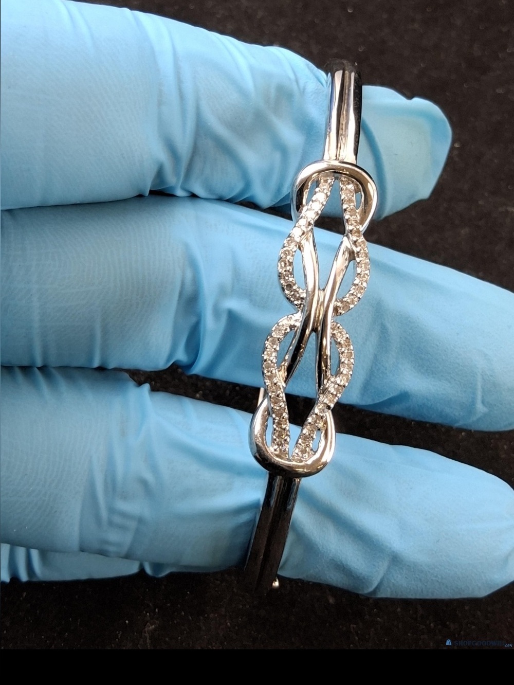 925 Sterling Silver Twisted Infinity Bracelet with Diamond Accents